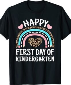 Happy First Day Of Kindergarten Leopard Rainbow T-Shirt