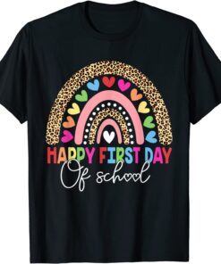 Happy First day of School Rainbow Leopard Teacher Tee Shirt