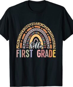 Hello First Grade Leopard Rainbow Back To School Teacher Tee Shirt