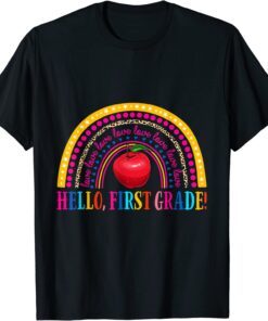 Hello First Grade Rainbow Apple Back to school Teacher Pupil Tee Shirt