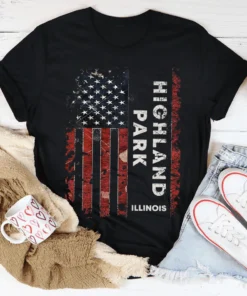 Highland Park Illinois US Flag Retro Tee Shirt
