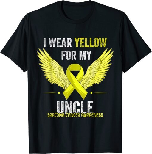 I Wear Yellow For My Uncle Sarcoma Cancer Awareness Angel Tee Shirt