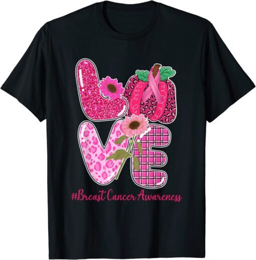 Love Leopard Pumpkin Pink Warrior Breast Cancer Awareness Tee Shirt