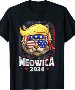 Meowica 2024 Trump Cat American Flag Patriotic 4th of July Tee Shirt