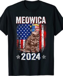 Meowica Cat American Flag Patriotic 4th Of July Trump 2024 Tee Shirt