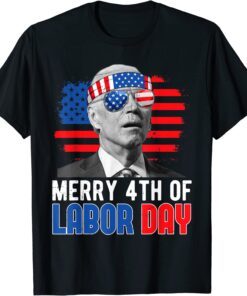 Merry 4th Of Labor Day Anti Biden American Flag Tee Shirt