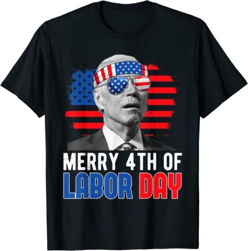 Merry 4th Of Labor Day Anti Biden American Flag Tee Shirt