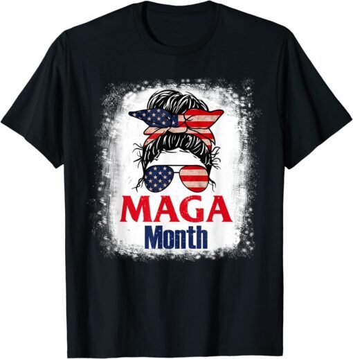 Messy Bun Hair Old Happy MAGA Month Patriotic American Flag Tee Shirt