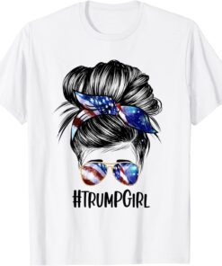 Messy Bun Mom US Flag Glasses Trump Girl July 4th Republican Tee Shirt