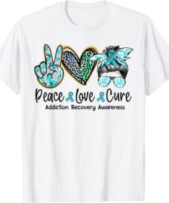 Peace Love Cure Messy Bun Women Addiction Recovery Awareness Tee Shirt