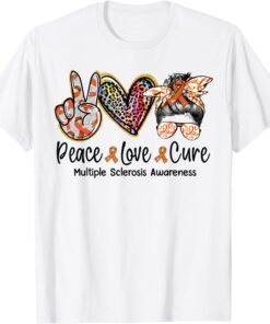 Peace Love Cure Messy Bun Women Multiple Sclerosis Awareness Tee Shirt