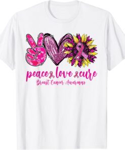 Peace Love Cure Pink Leopard Sunflower Breast Cancer Tee Shirt