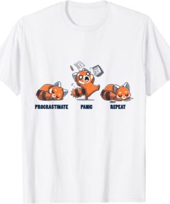 Procrastinate Panic Repeat Daily Distressed Red Pandas Tee Shirt