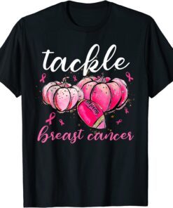 Pumpkin Tackle Breast Cancer Football Lover Pink Ribbbon Tee Shirt