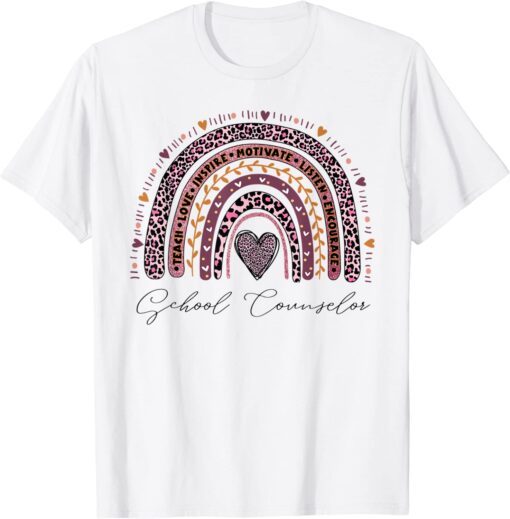 School counselor pink leopard rainbow teach love inspire Tee Shirt