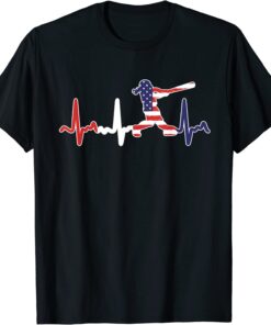 Softball Batter With Bat Heartbeat Softball Flag Tee Shirt