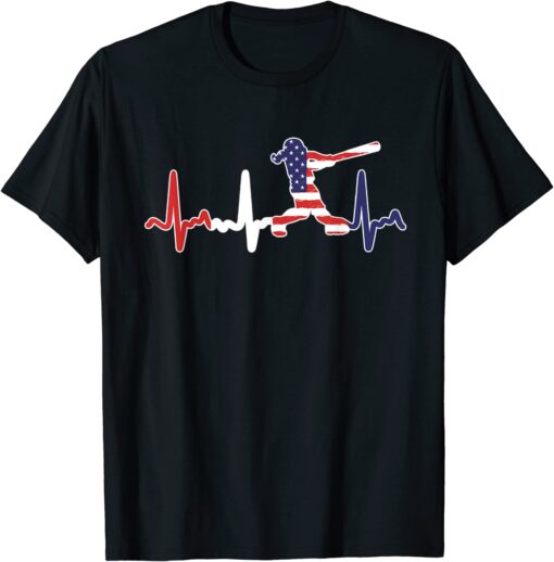 Softball Batter With Bat Heartbeat Softball Flag Tee Shirt