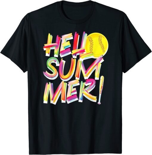 Softball Hello Summer Fastpitch Slow-Pitch Tee Shirt