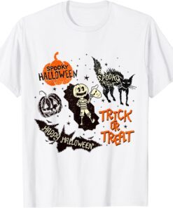 Spooky Black Cat Pumpkin Trick Or Treat Halloween Tee Shirt