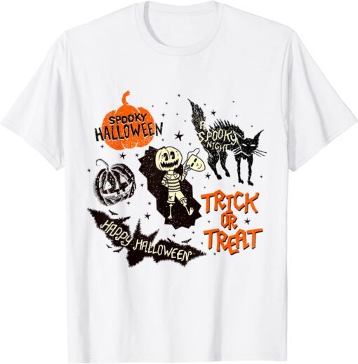 Spooky Black Cat Pumpkin Trick Or Treat Halloween Tee Shirt