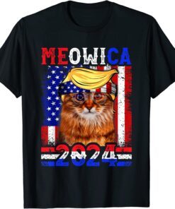 Trump 2024 Fourth Of July American Flag Cat Retro Meowica Tee Shirt