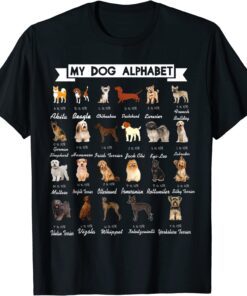 Types Of Dogs Alphabet A-Z ABC Dog Identification Dog Lover Tee Shirt