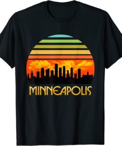 Vintage Retro Sunset Downtown Minneapolis Skyline Tee Shirt