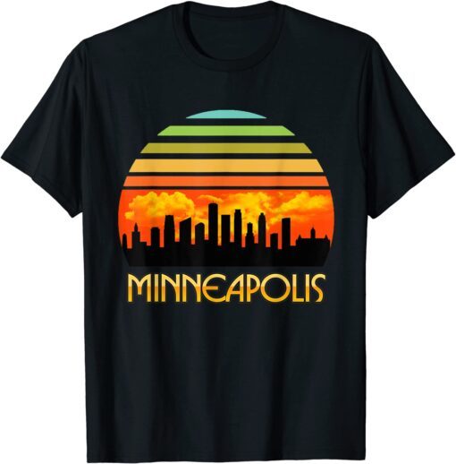 Vintage Retro Sunset Downtown Minneapolis Skyline Tee Shirt