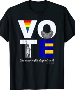 Vote Dissent Collar Statue of Liberty Pride Flag Equality Tee Shirt