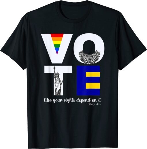 Vote Dissent Collar Statue of Liberty Pride Flag Equality Tee Shirt