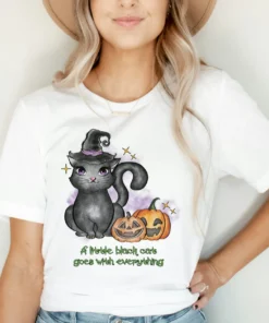 A Little Black Cat Goes With Everything Halloween Tee Shirt