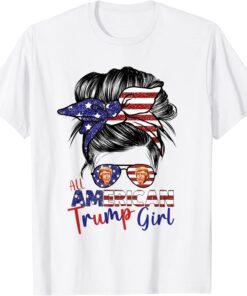 All American Trump Girl Messy Bun USA Flag GOP Vote 2024 Tee Shirt