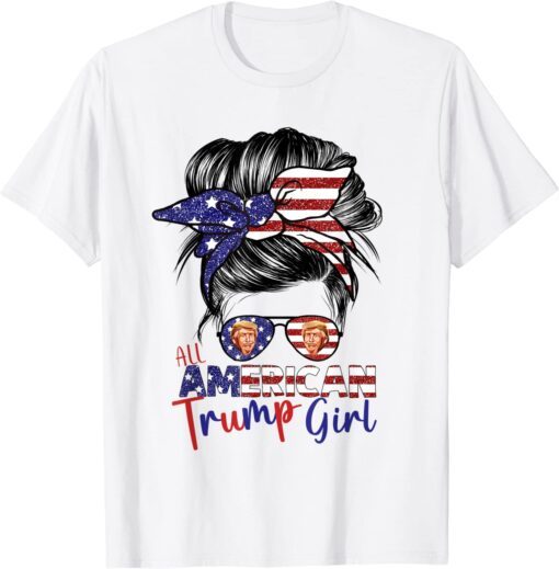 All American Trump Girl Messy Bun USA Flag GOP Vote 2024 Tee Shirt