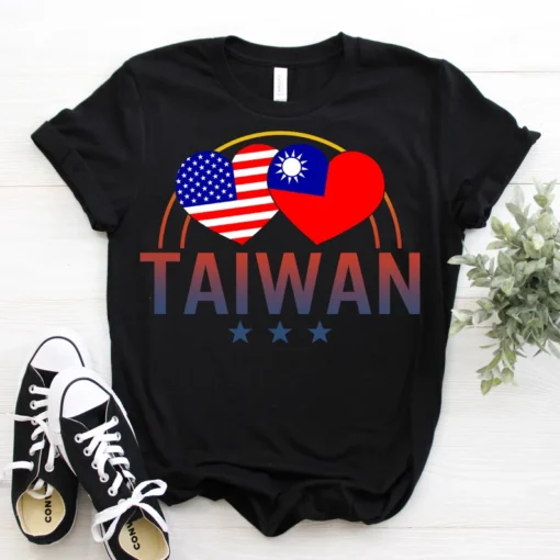 America And Taiwan Taiwanese American Flag Heart Tee Shirt