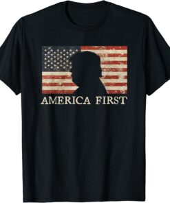 America First 2024 Pro Trump Silhouette US Flag Vintage Tee Shirt