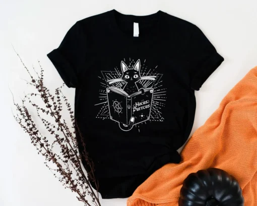 Black Cat Hocus Pocus Halloween Tee Shirt