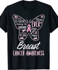 Butterfly Pink Supporting Fighters Breast Cancer Awareness Tee Shirt