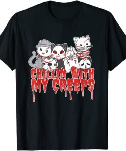 Chillin With My Creeps Cat Horror Serial Killer Halloween Tee Shirt