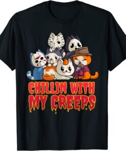 Chillin with My Creeps Cat Horror Movies Serial Killer Tee Shirt