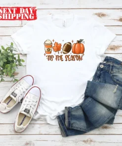 Coffee Dry Leaf Football and Halloween Tis The Season Tee Shirt