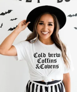 Cold Brew,Coffins & Covens Halloween Tee Shirt