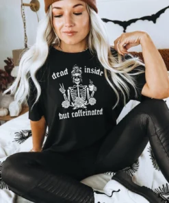 Dead Inside But Caffeinated Halloween Tee Shirt
