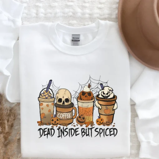 Dead Inside But Spiced Spooky Creepy Halloween Fall Tee Shirt