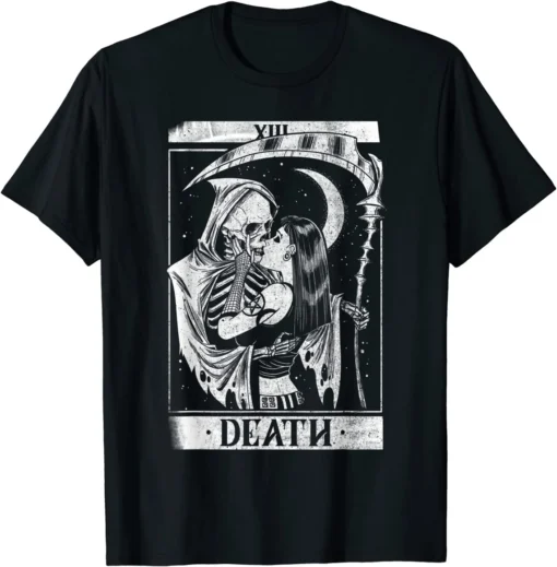 Death the Grim Reaper Kiss Tarot Card Halloween T-Shirt