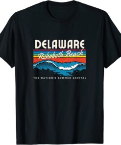 Delaware Rehoboth Beach Retro Surf Wave Graphic Tee Shirt