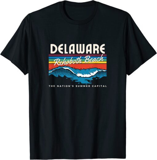 Delaware Rehoboth Beach Retro Surf Wave Graphic Tee Shirt