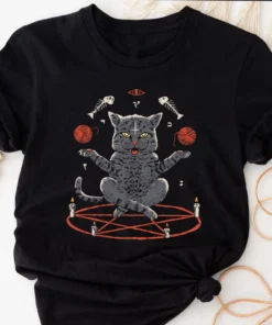 Devious Cat Halloween Black Cat Witch Tee Shirt