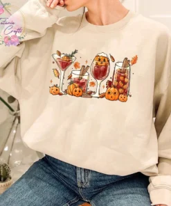 Fall Wine Glasses Pumpkin Halloween Tee Shirt