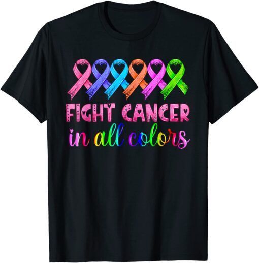 Fight Cancer In All Color Fight Cancer Feather Ribbons T-Shirt