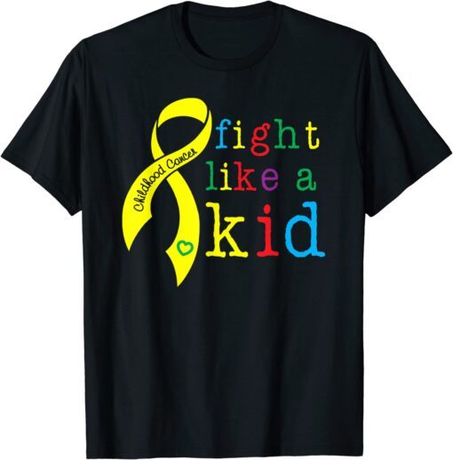 Fight Like Kid Childhood Cancer awareness retro Gold Ribbon Tee Shirt